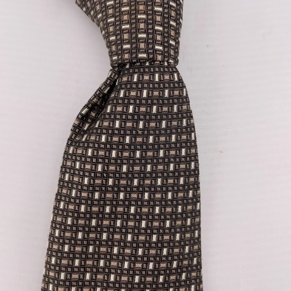 PRONTO UOMO Men's Silk Necktie‎ Designer Brown Geometric Handmade 59
